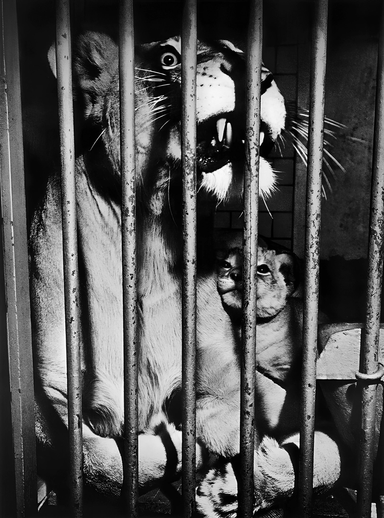 Untitled (nimal Photos of a Lion Mother and a Cub in Cage) by Ylla, from The Sleepy Little Lion