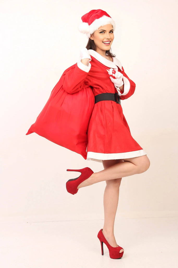 Portrait of a Woman in a Santa Claus Costume Raising Her Leg #1, Photo