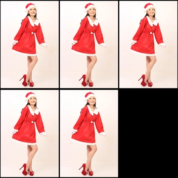 Set of 5 Portrait Photos of a Woman Holding the Hem of Santa Costume