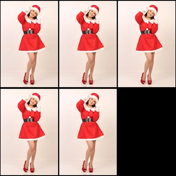 Set of 5 Portrait Photos of a Woman in Santa Costume Tilting Her Head