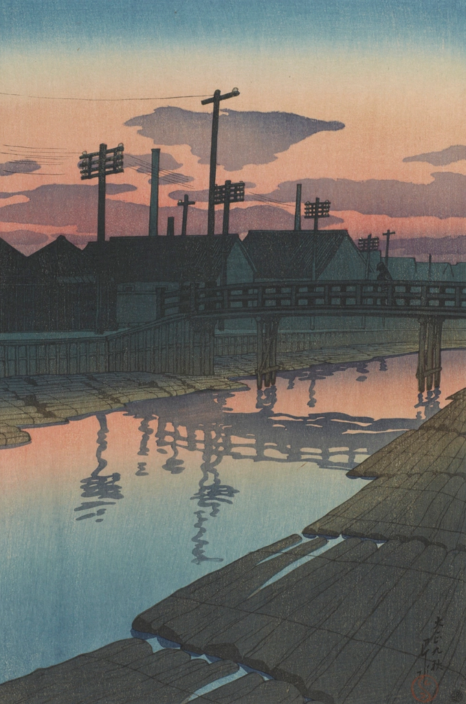 Twelve Subjects of Tokyo: Dusk at Kiba by Hasui Kawase (1920), from Smithsonian National Museum of Asian Art