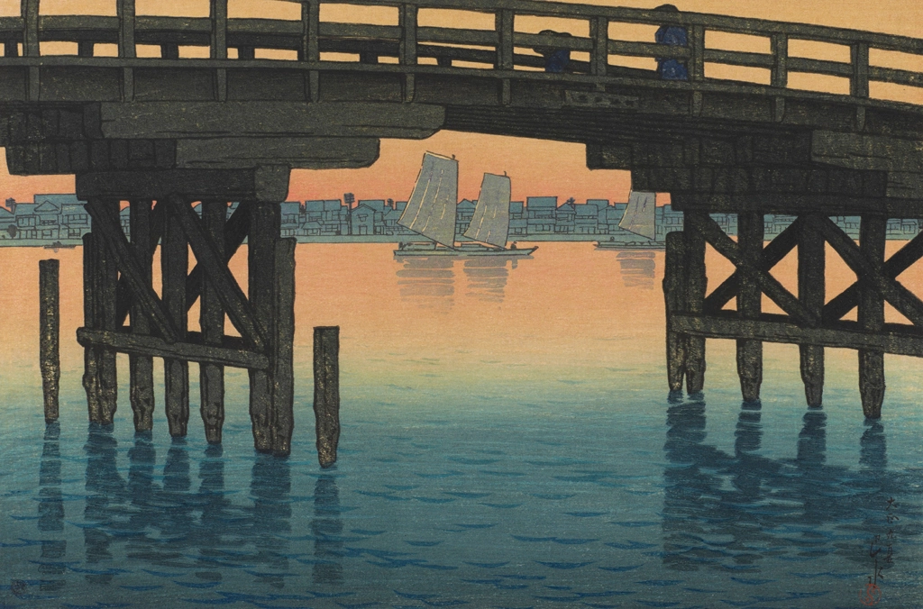 Twelve Subjects of Tokyo: Kaminohashi Bridge at Fukagawa by Hasui Kawase (1920), from Smithsonian National Museum of Asian Art