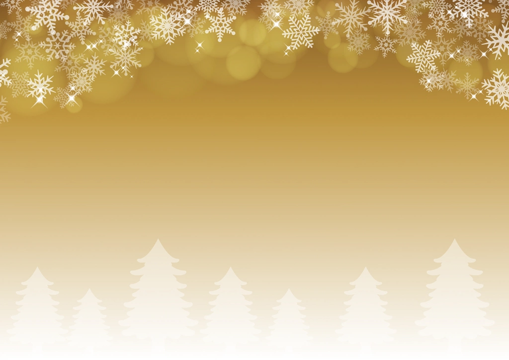 Snowflakes and Winter Trees with Gold Background Illustration