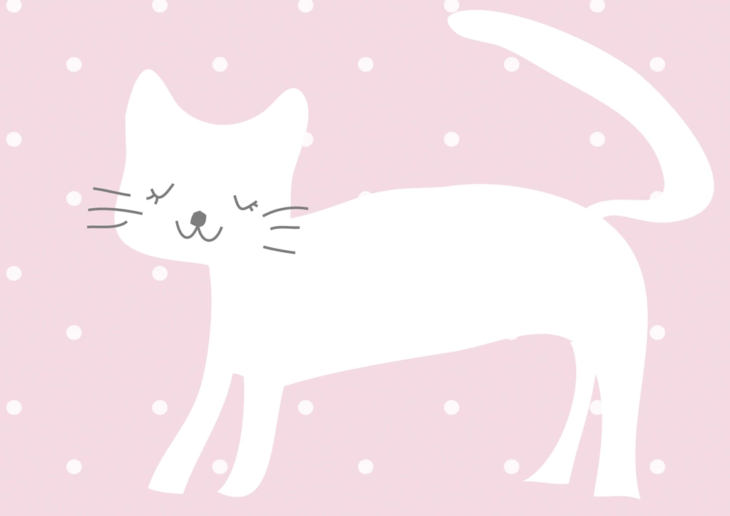 White Cat in the Snow with Green Background Illustration