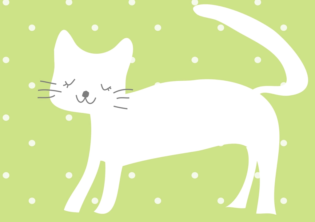 White Cat in the Snow with Pink Background Illustration