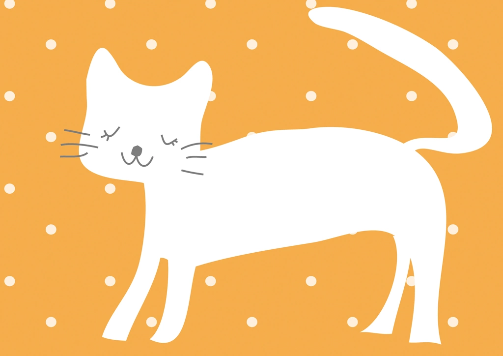 White Cat in the Snow with Orange Background Illustration