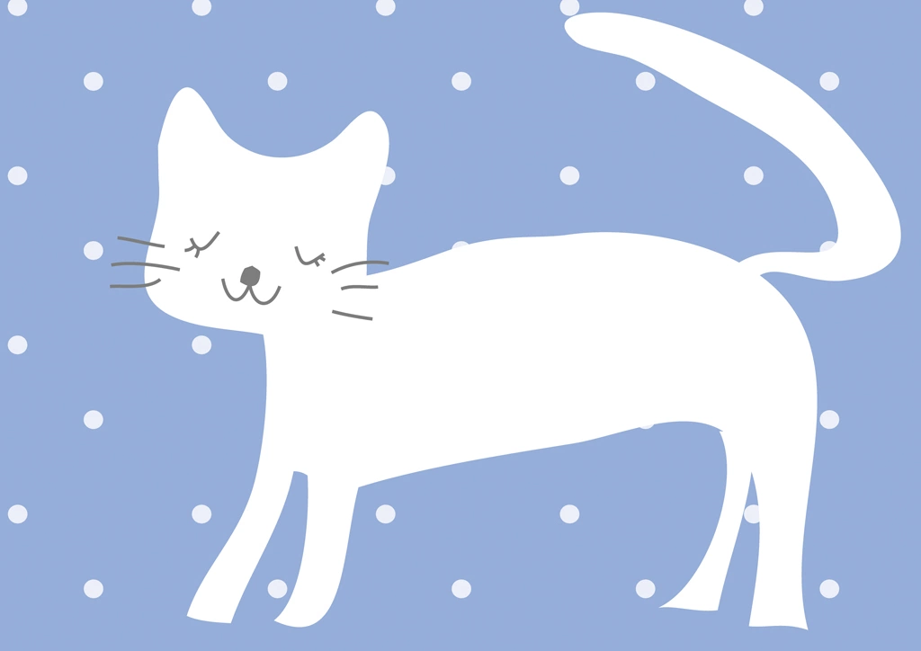 White Cat in the Snow with Blue Background Illustration