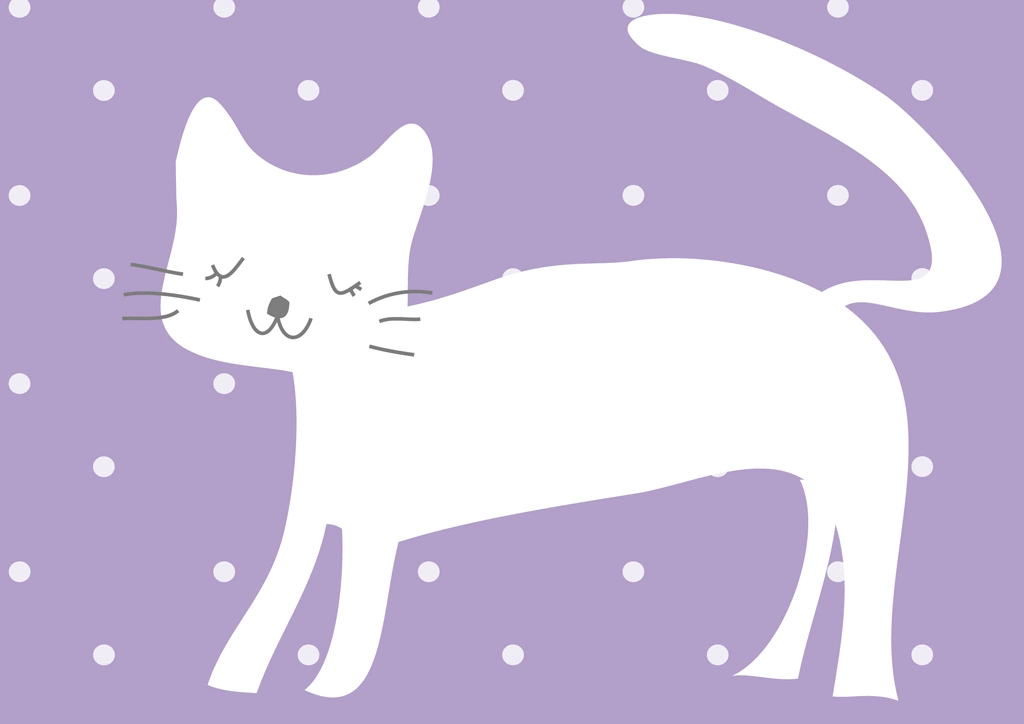 White Cat in the Snow with Purple Background Illustration