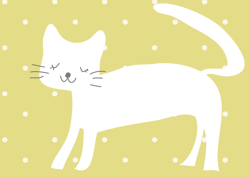 White Cat in the Snow with Yellow Background Illustration