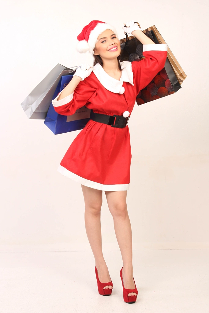 Portrait of an Asian Woman in Santa Costume Enjoying a Christmas Sale, Photo