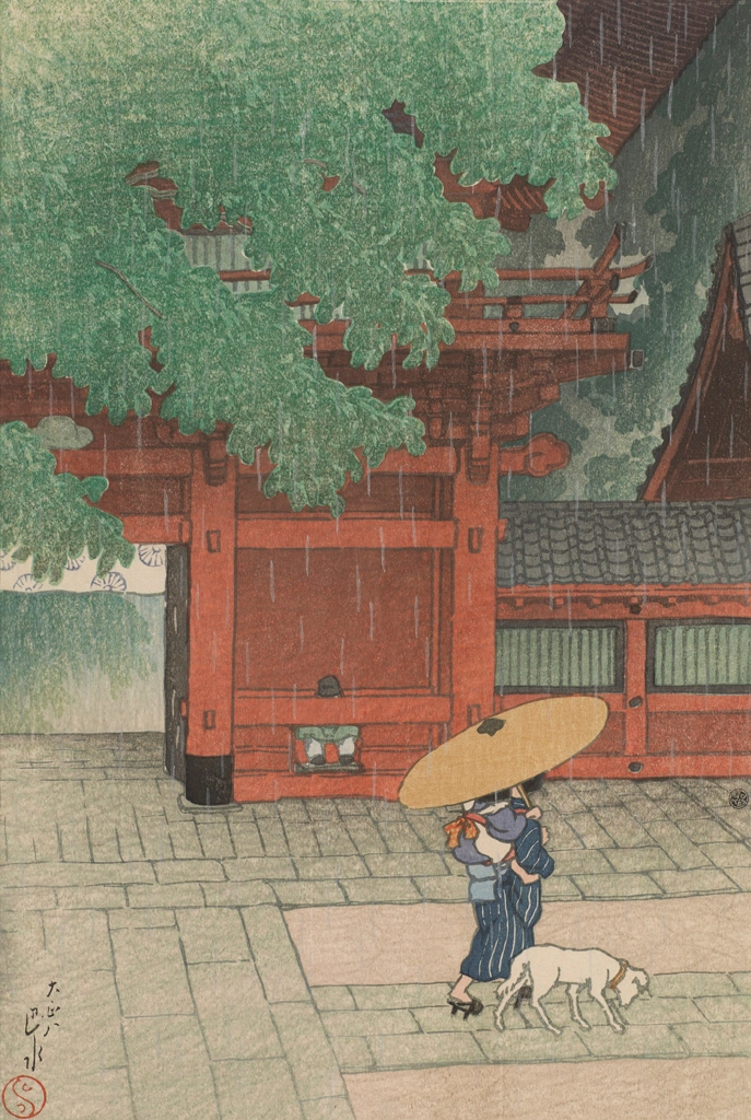 Twelve Subjects of Tokyo: Sanno Shrine in the Early Summer Rain by Hasui Kawase (1919), from Smithsonian National Museum of Asian Art