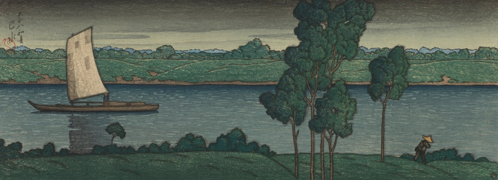 The Evening Falls on the Furukawa Embankment by Hasui Kawase (1919), from Smithsonian National Museum of Asian Art