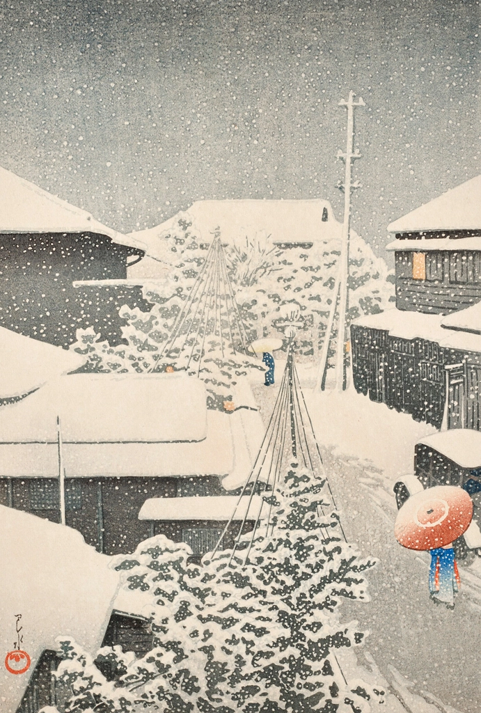 Snow at Daichi by Hasui Kawase (1925), from Christie's