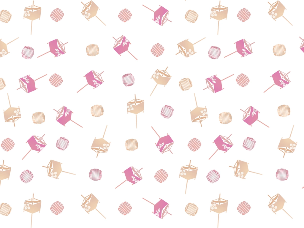 Pink and Beige Yarn and Spool Pattern with White Background Illustration