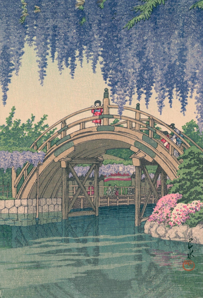 Wisteria at Kameido by Hasui Kawase (1932), from Kawase Hasui Woodblock Print Collection 2