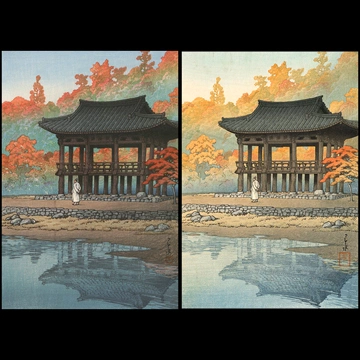 「朝鮮八景 白羊寺雙渓楼」 川瀬巴水 （1939年）