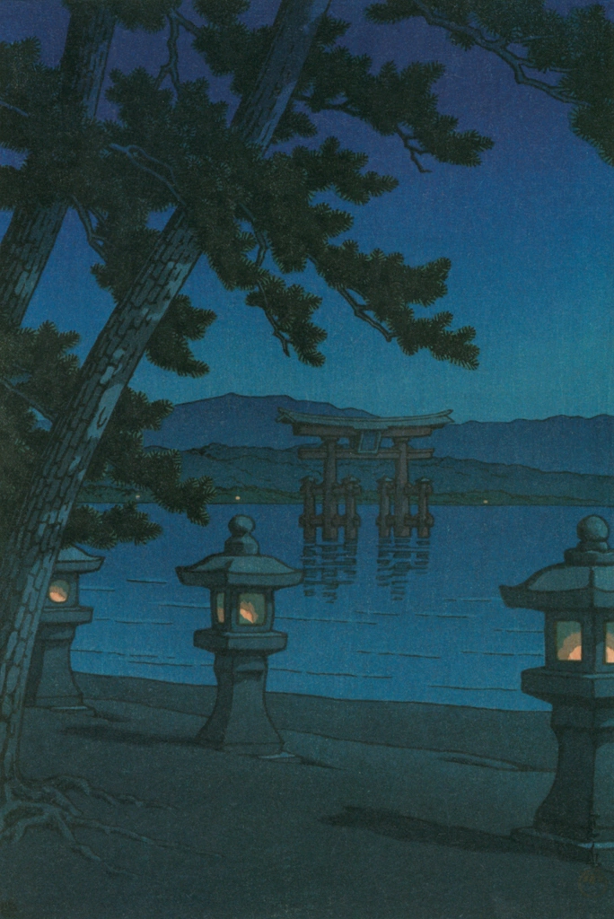 Moonlit Night at Miyajima by Hasui Kawase (1947) | from Hasui Kawase Art Works Collection Revised Edition