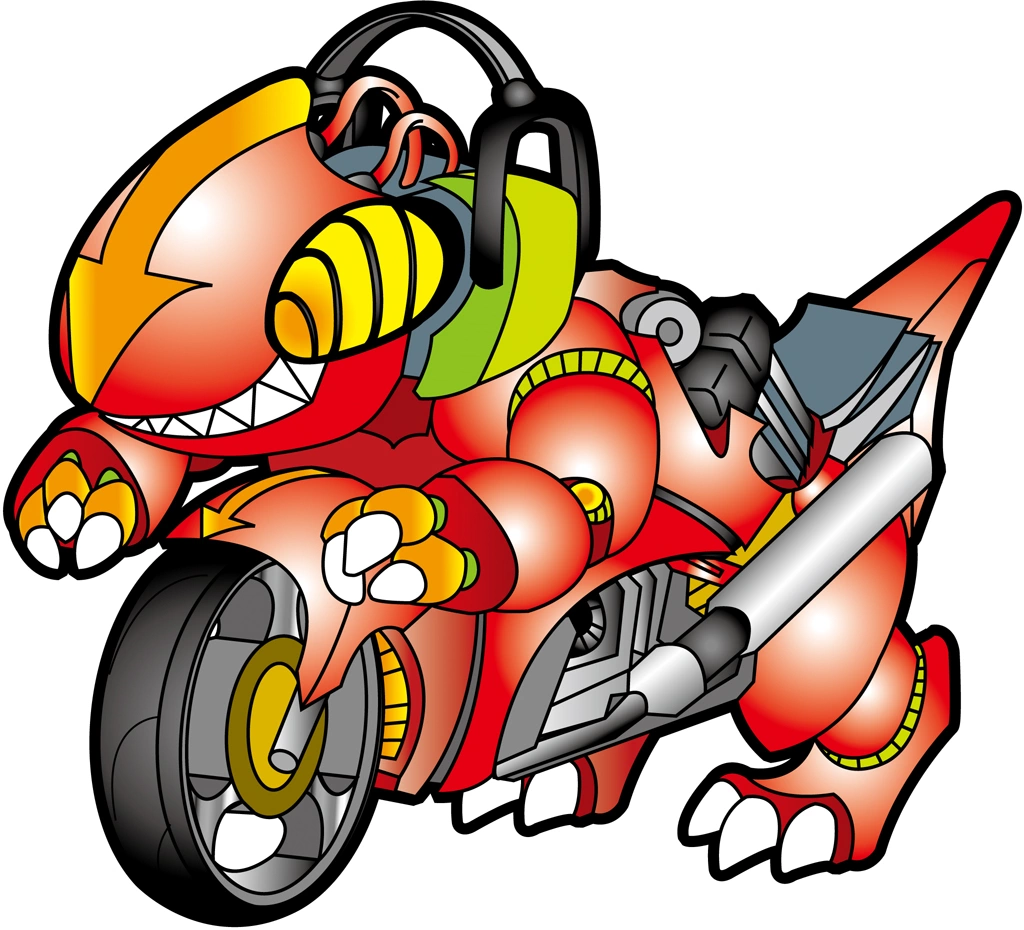 Set of 3 Dinosaur Motorcycle Illustrations and Vectors | Red