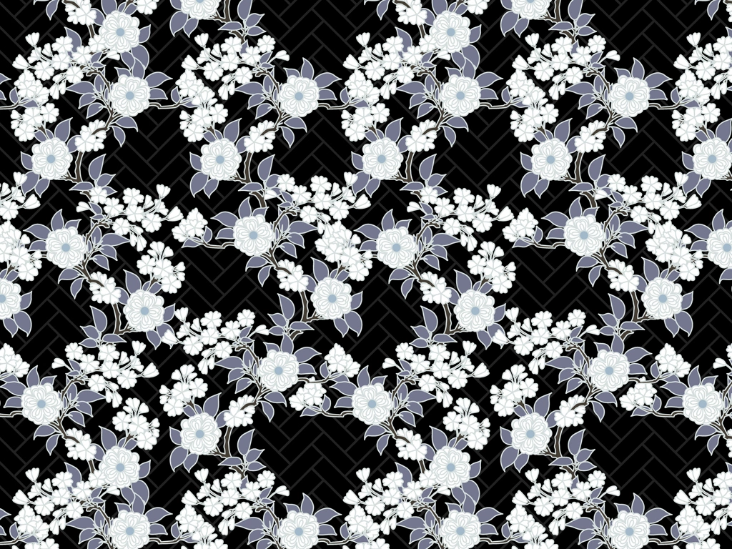 Set of 5 Double Cherry Blossom and Cypress Fence Pattern Background Illustrations and Vectors | White and Black