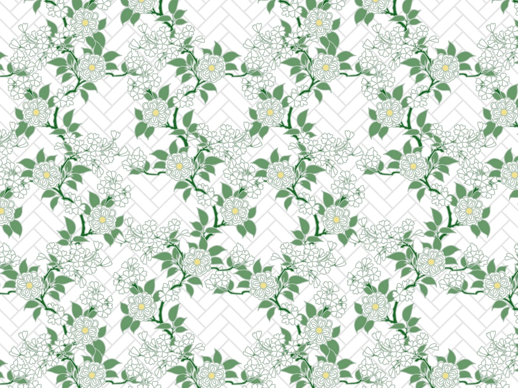 Set of 5 Double Cherry Blossom and Cypress Fence Pattern Background Illustrations and Vectors | Green and White