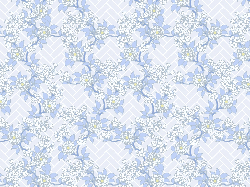 Set of 5 Double Cherry Blossom and Cypress Fence Pattern Background Illustrations and Vectors | White and Light Blue