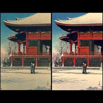 「東京二十景 浅草観音の雪晴」 川瀬巴水 （1926年）