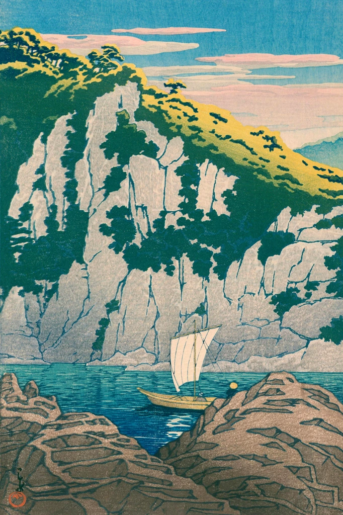 「旅みやげ 第三集 木曽川蓬莱岩」 川瀬巴水 （1928年） | 川瀬巴水版画集より