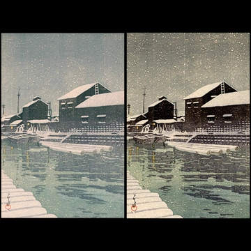 「木場の雪」 川瀬巴水 （1934年）