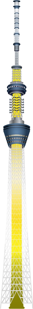 6種類のライトアップされた東京スカイツリーのイラストとベクター | 黄色