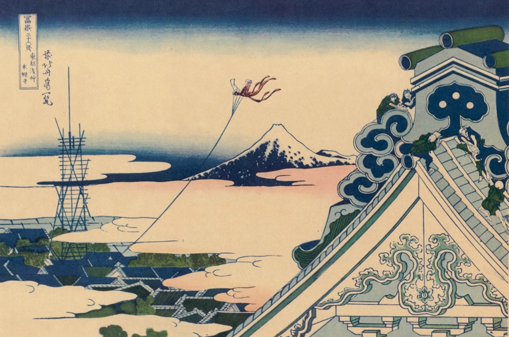 Thirty-Six Views of Mount Fuji: Asakusa Hongan Temple in Edo by Katsushika Hokusai (circa 1830) | from Fugaku Sanjūrokkei