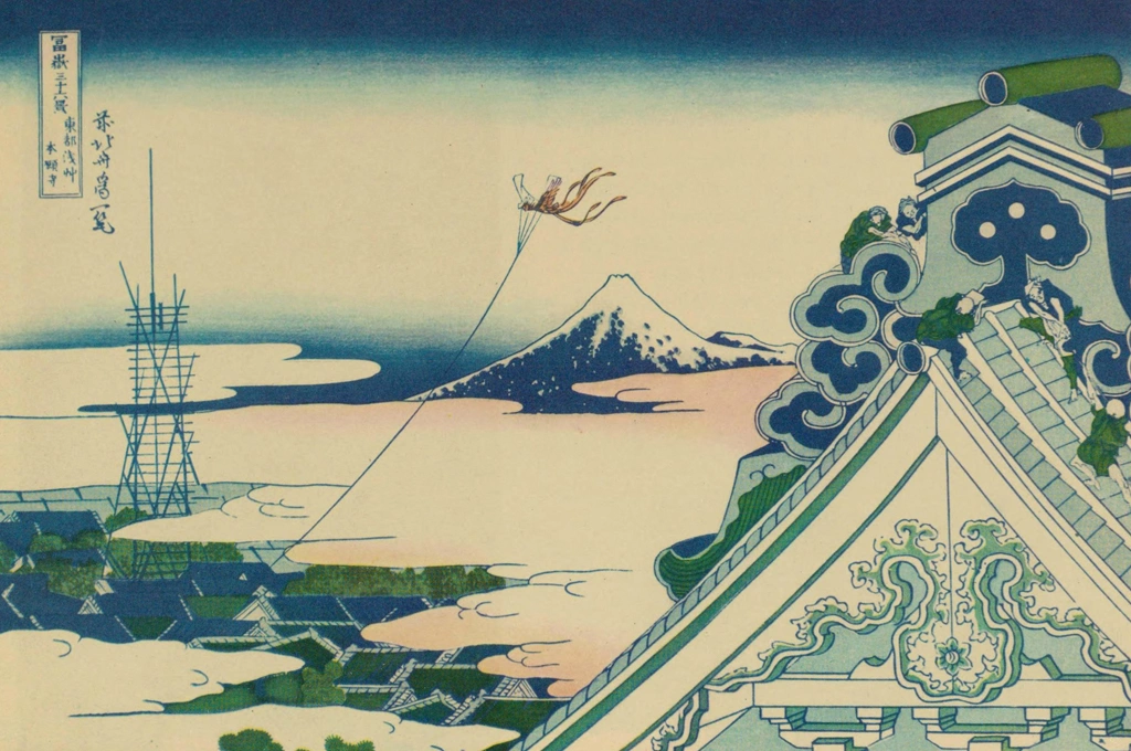 Thirty-Six Views of Mount Fuji: Asakusa Hongan Temple in Edo by Katsushika Hokusai (circa 1830) | from Master Pieces of the World Hokusai 36 Views of Mount Fuji