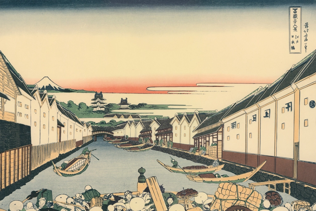 Thirty-Six Views of Mount Fuji: Nihonbashi in Edo by Katsushika Hokusai (circa 1830) | from Complete Collection of Ukiyo-e Prints, Separate Volume II