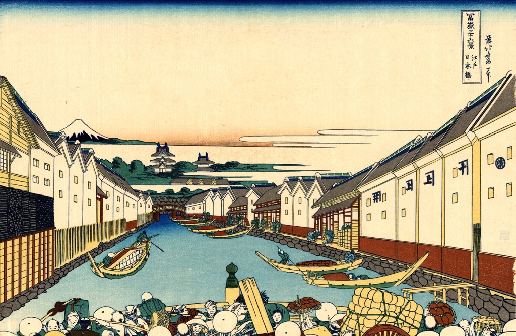 Thirty-Six Views of Mount Fuji: Nihonbashi in Edo by Katsushika Hokusai (circa 1830) | from Visipix