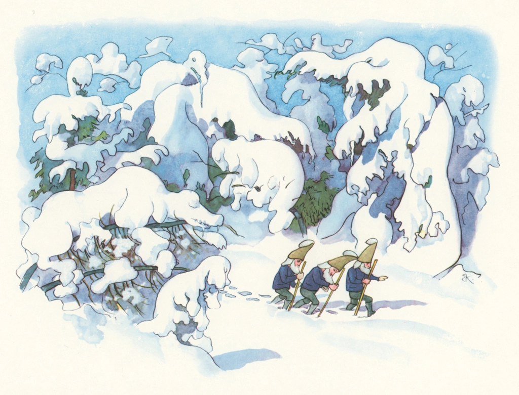 Among Snow Monsters from “Winter’s Tale” by Ernst Kreidolf | from Fukuinkan Shoten