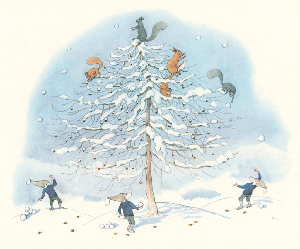 The Squirrel Game from “Winter’s Tale” by Ernst Kreidolf | from Fukuinkan Shoten