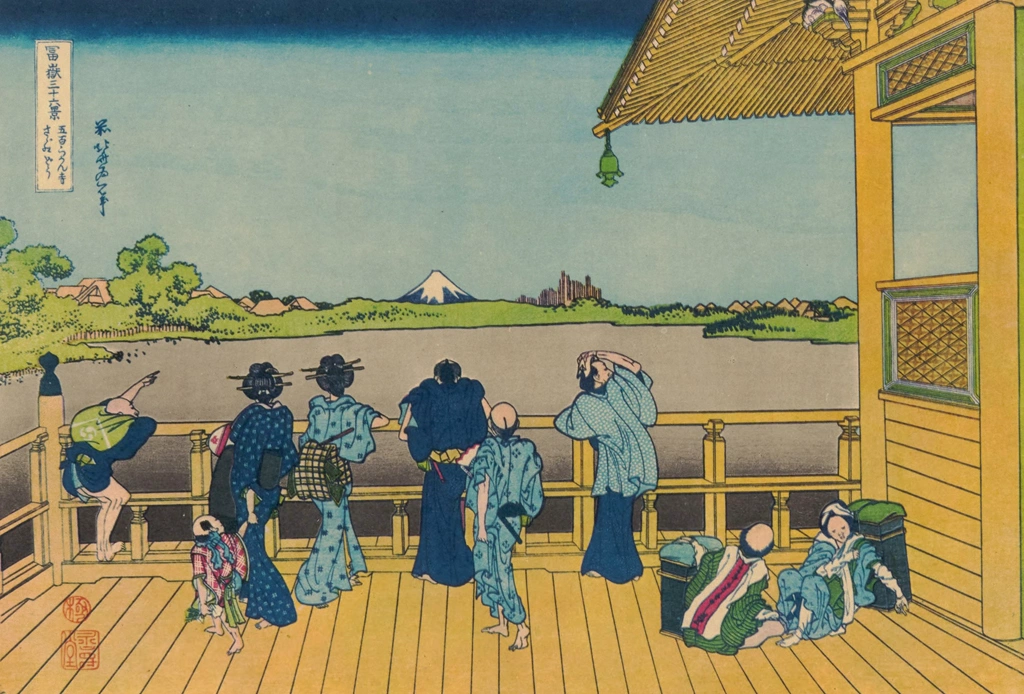 Thirty-Six Views of Mount Fuji: Sazaidō at Gohyakurakan Temple by Katsushika Hokusai (circa 1830) | from Fugaku Sanjūrokkei