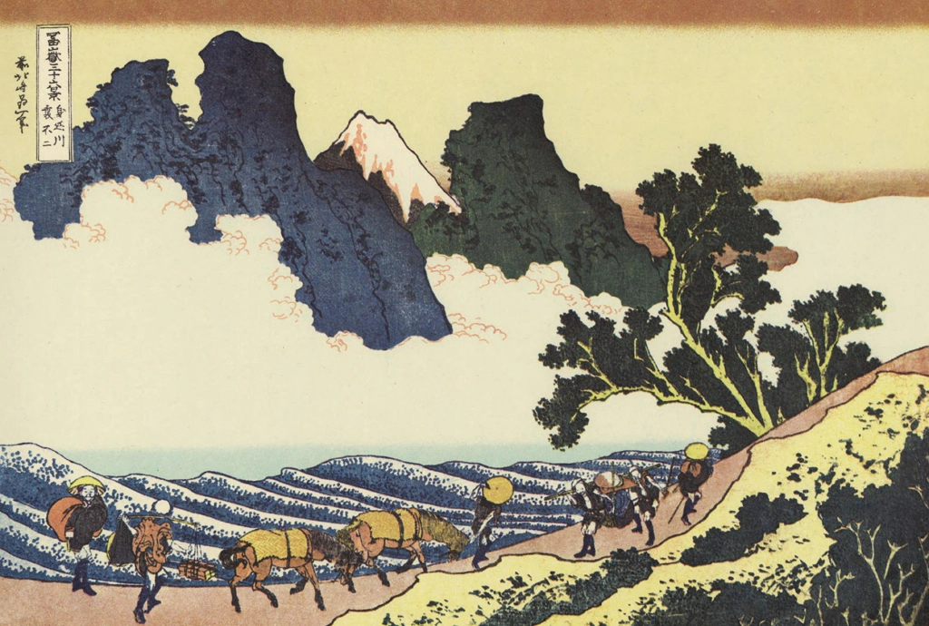 Thirty-Six Views of Mount Fuji: The Back of Fuji from the Minobu River by Katsushika Hokusai (circa 1830) | from Katsushika Hokusai Fujiyama 36 view