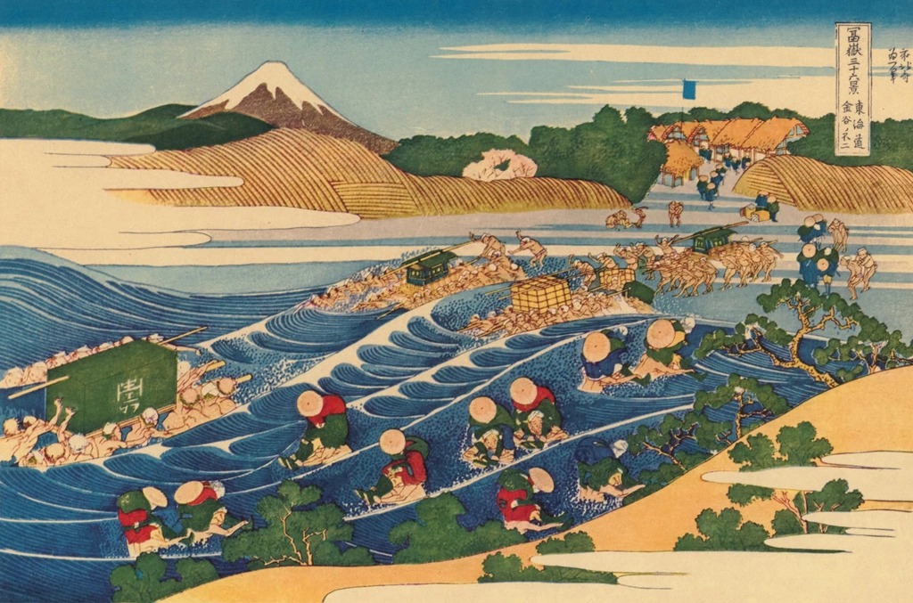 Thirty-Six Views of Mount Fuji: Kanaya Along the Tōkaidō by Katsushika Hokusai (circa 1830) | from Fugaku Sanjūrokkei