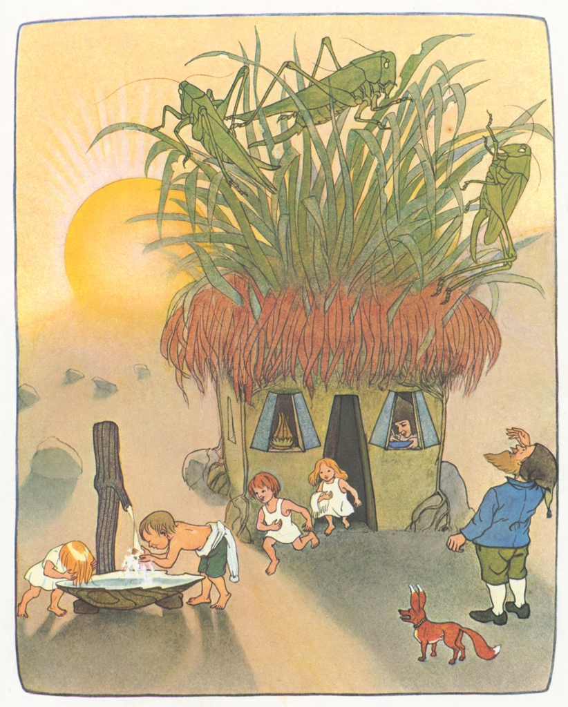 The Dwarf’s House from “Meadow Dwarfs” by Ernst Kreidolf | from Fukuinkan Shoten