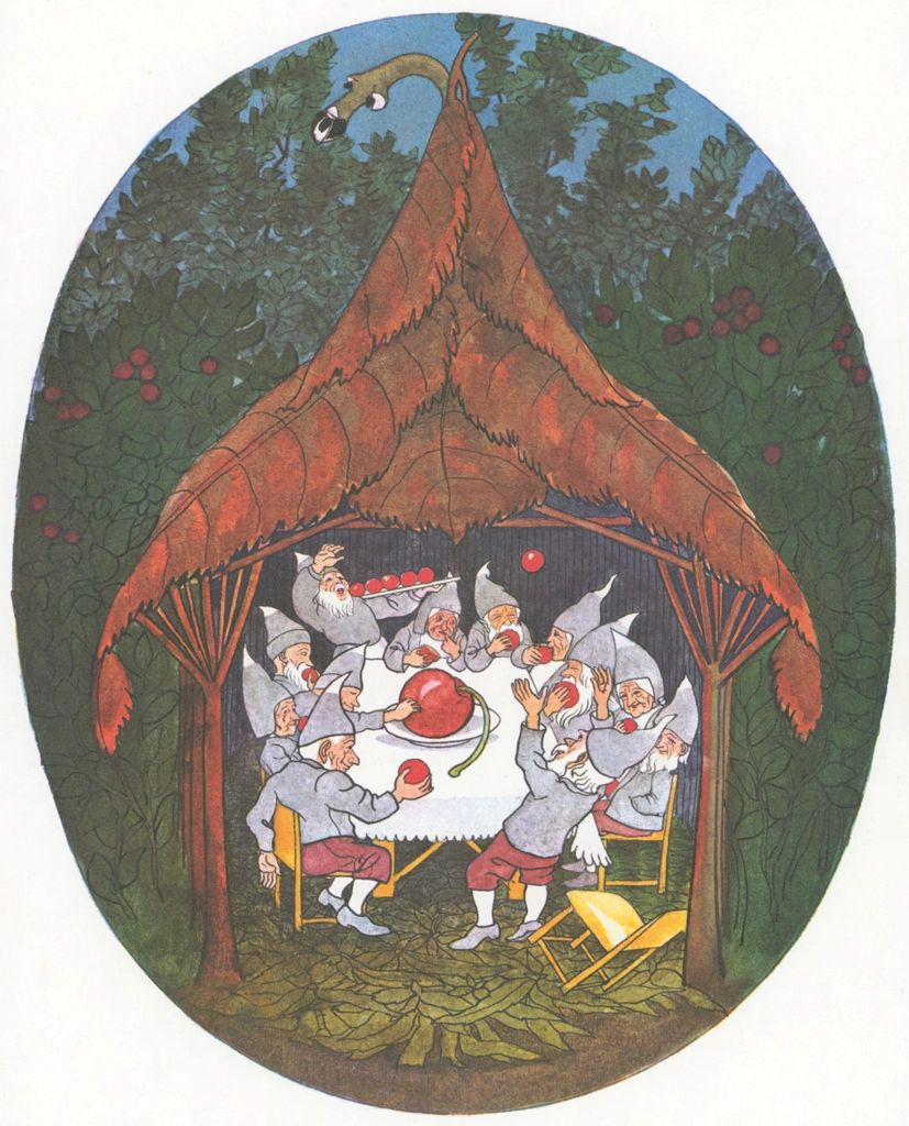 The Meadow Dwarfs Eat Cowberries from “Meadow Dwarfs” by Ernst Kreidolf | from Fukuinkan Shoten