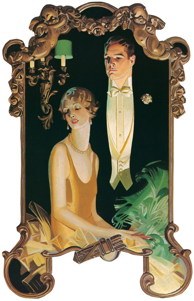 Man with Seated Lady (Arrow Collar Advertisement) by J. C. Leyendecker (1929) | from The J. C. Leyendecker Poster Book