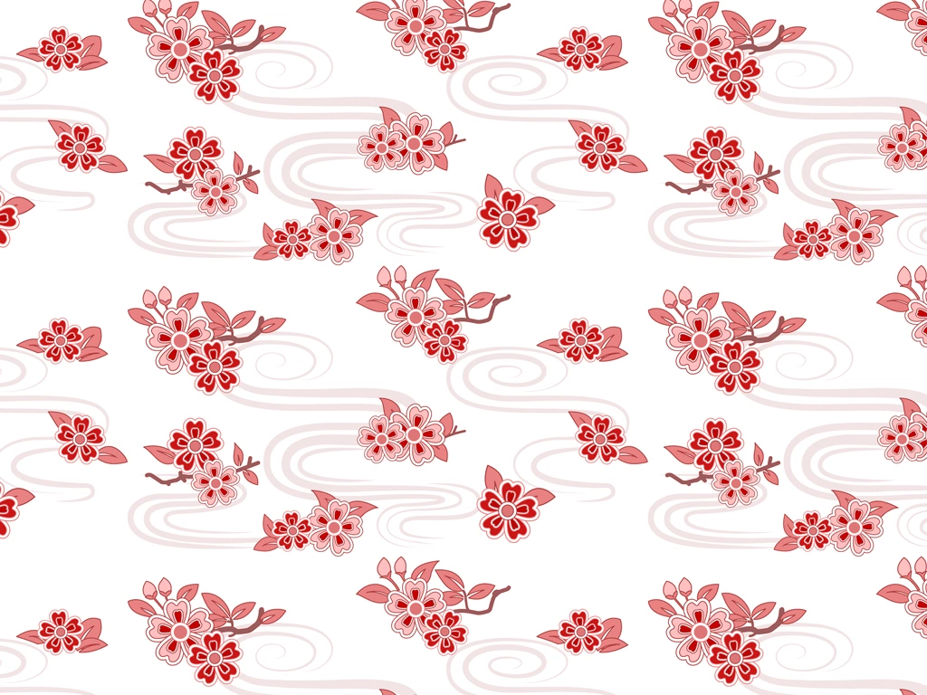 Set of 6 Cherry Blossoms and Flowing Water Pattern Background Illustrations and Vectors | Pink and White