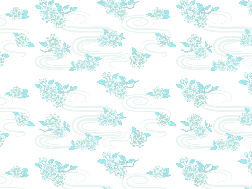 Set of 6 Cherry Blossoms and Flowing Water Pattern Background Illustrations and Vectors | Light Blue Green and White