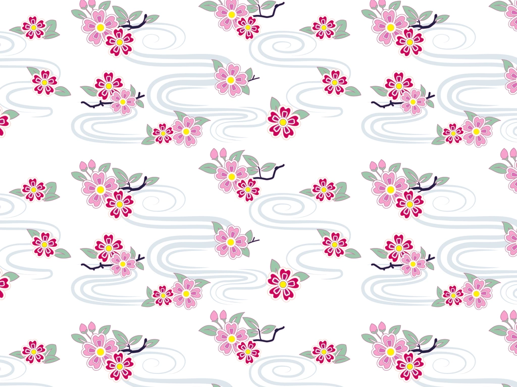 Set of 6 Cherry Blossoms and Flowing Water Pattern Background Illustrations and Vectors | Pink, Light Green and White