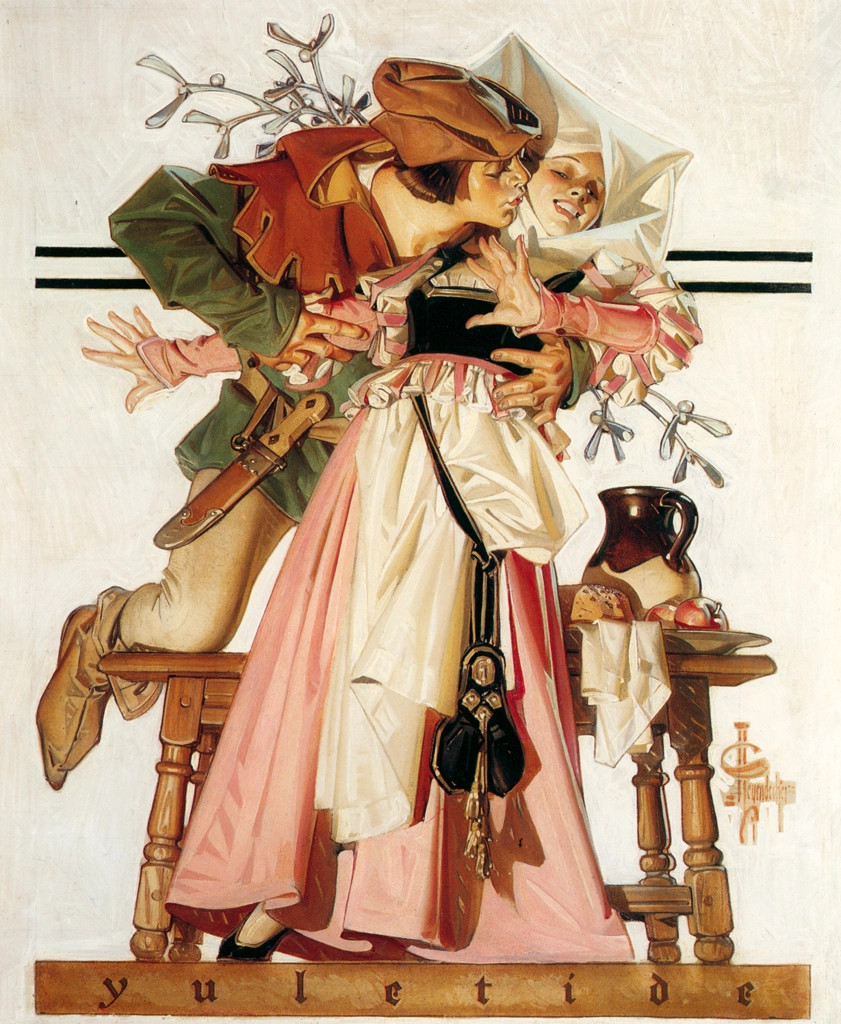 Yuletide – The Kiss under the Mistletoe by J. C. Leyendecker (1933) | from The Great American Illustrators