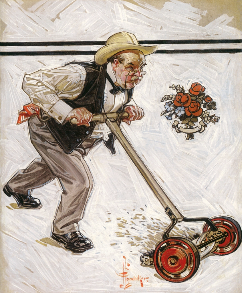 Mowing the Lawn by J. C. Leyendecker (1910) | from J.C. Leyendecker: American Imagist