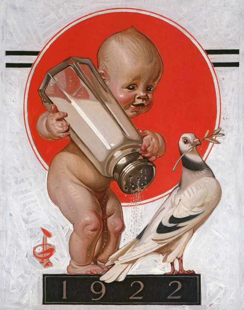 「ニューイヤーズベイビー 1922 （赤ちゃんと鳩）」 J・C・ライエンデッカー （1921年） | J.C. Leyendecker: American Imagistより