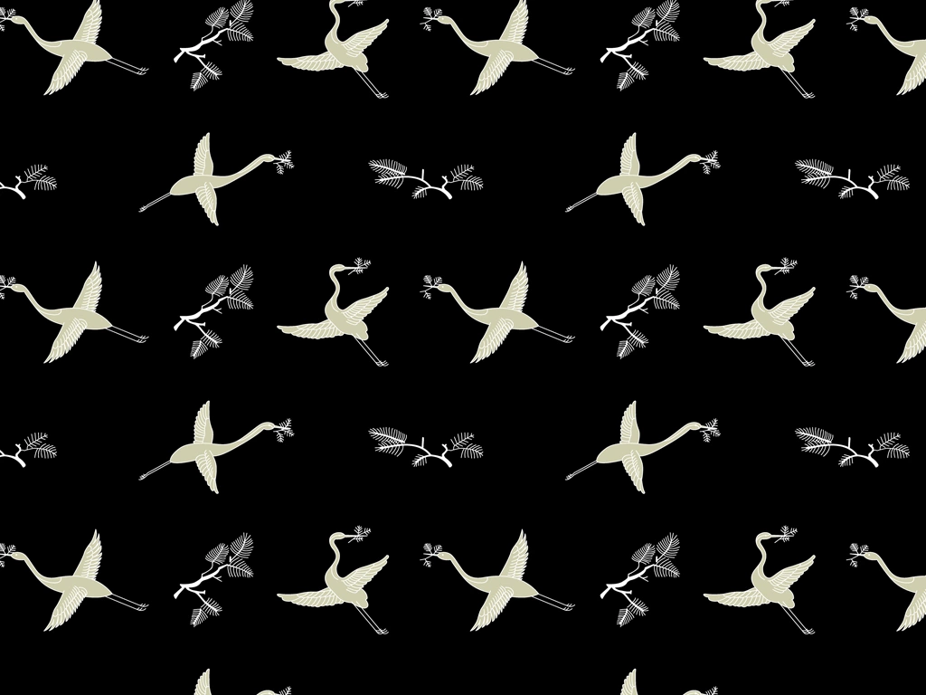 Set of 6 Crane Pattern Background Illustrations and Vectors | Gold, White and Black