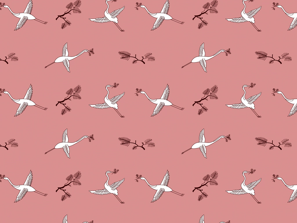 Set of 6 Crane Pattern Background Illustrations and Vectors | White and Pink