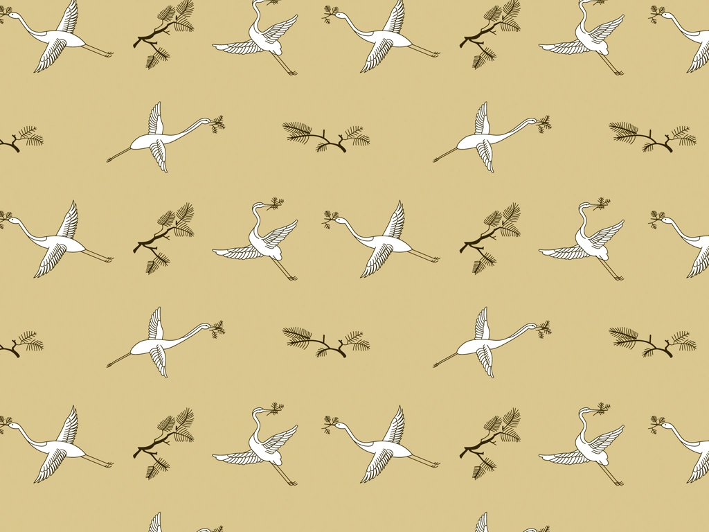 Set of 6 Crane Pattern Background Illustrations and Vectors | White and Beige